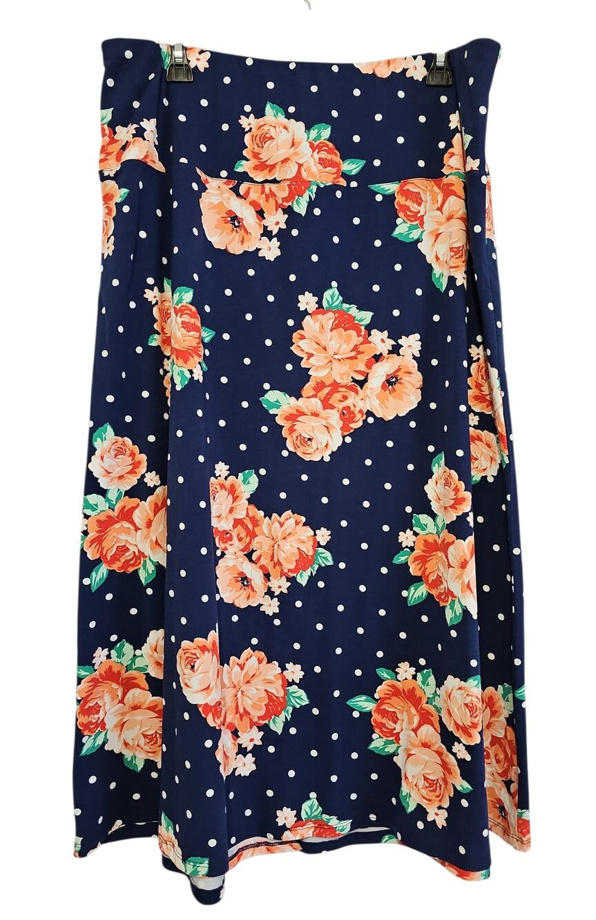 Denim & Co. Floral Maxi Skirt Womens Large Navy Orange Flowy Boho